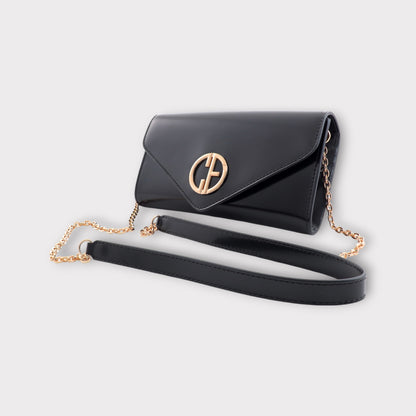 Small handbag - crossbody - Black semi patent leather - Gold