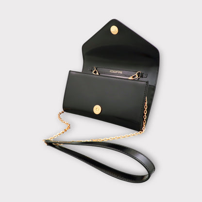 Small handbag - crossbody - Black semi patent leather - Gold