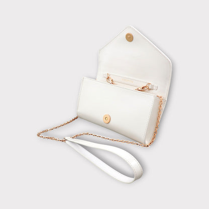 Small handbag - crossbody - White semi patent leather - Gold