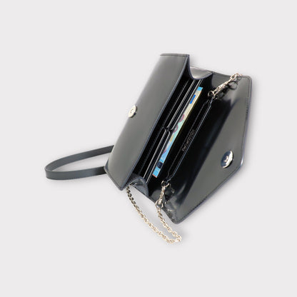 Small handbag - crossbody - Black semi patent leather - Silver 