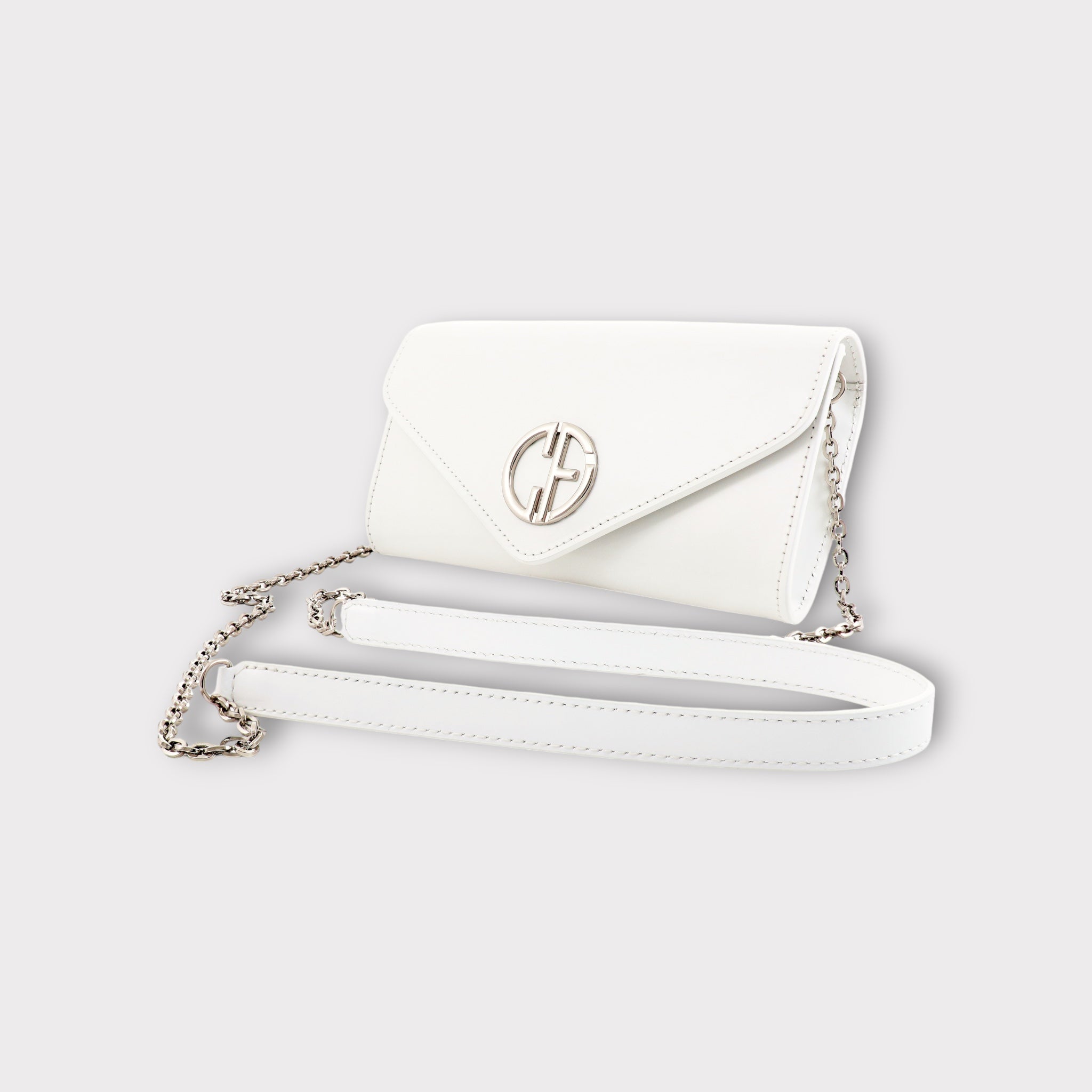 Small handbag - crossbody - White semi patent leather - Silver