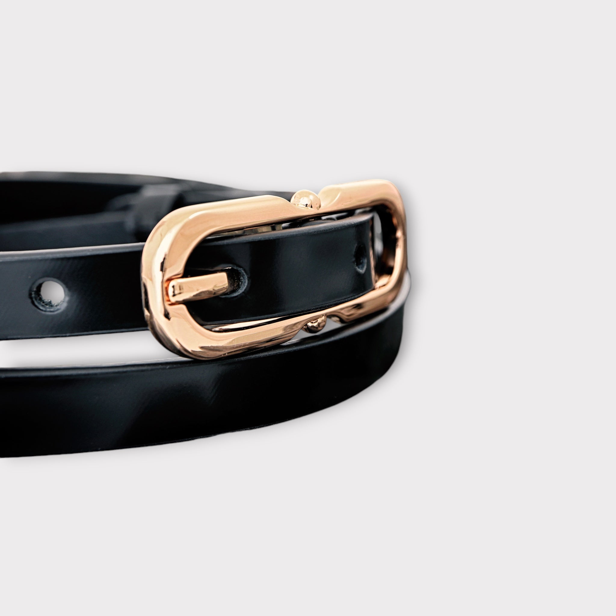 Women's belt - genuine leather - 12 mm - Black semi patent - Gold | COLDFIRE - COLDFIRE