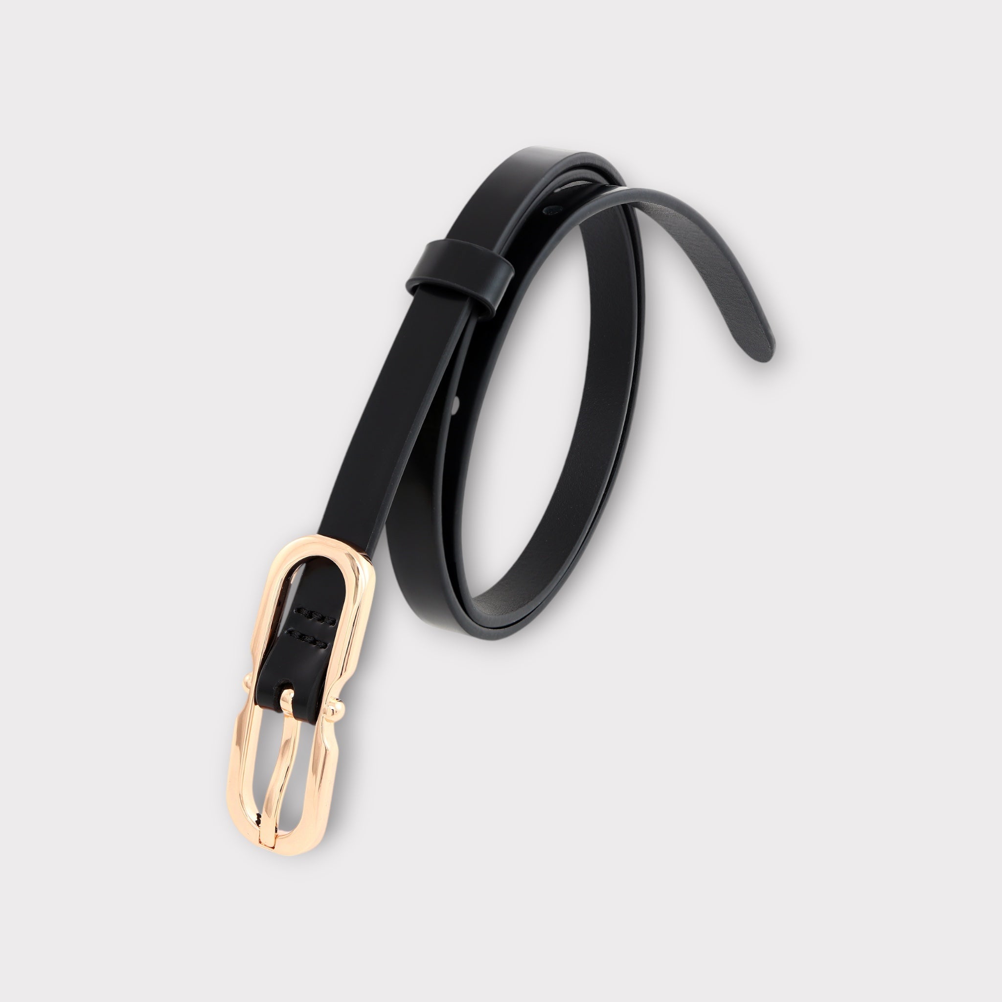 Women's belt - genuine leather - 12 mm - Black semi patent - Gold | COLDFIRE - COLDFIRE