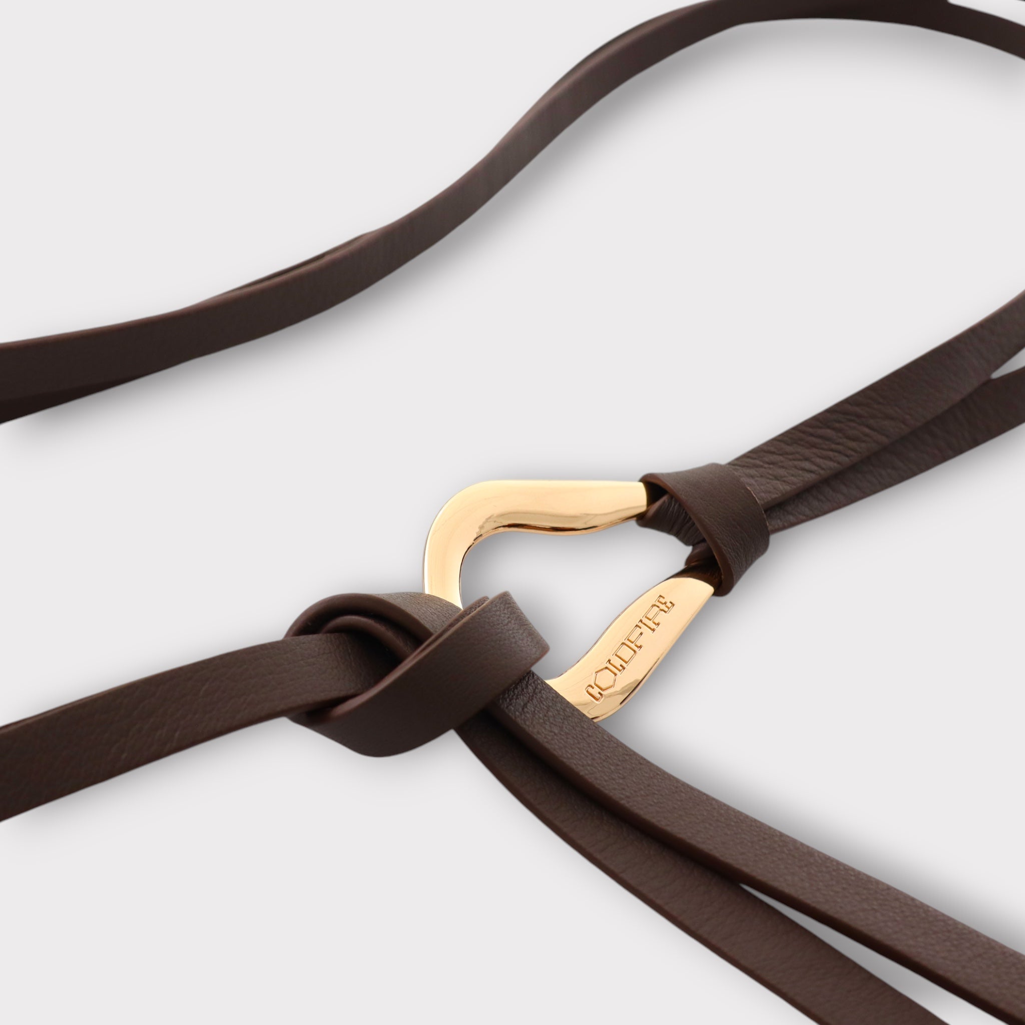 Women's double knot belt - genuine leather - 10 mm - Dark Brown - Gold | COLDFIRE - COLDFIRE