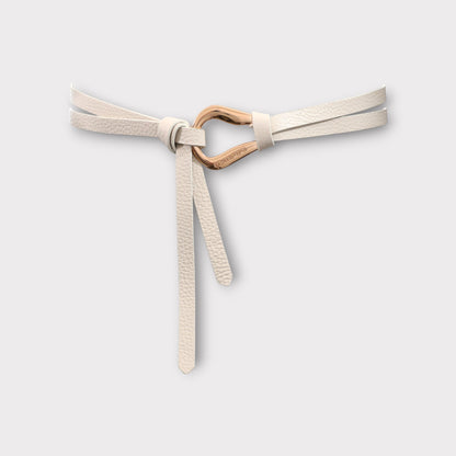 Women's double knot belt - genuine leather - 10 mm - Off White - Gold | COLDFIRE - COLDFIRE