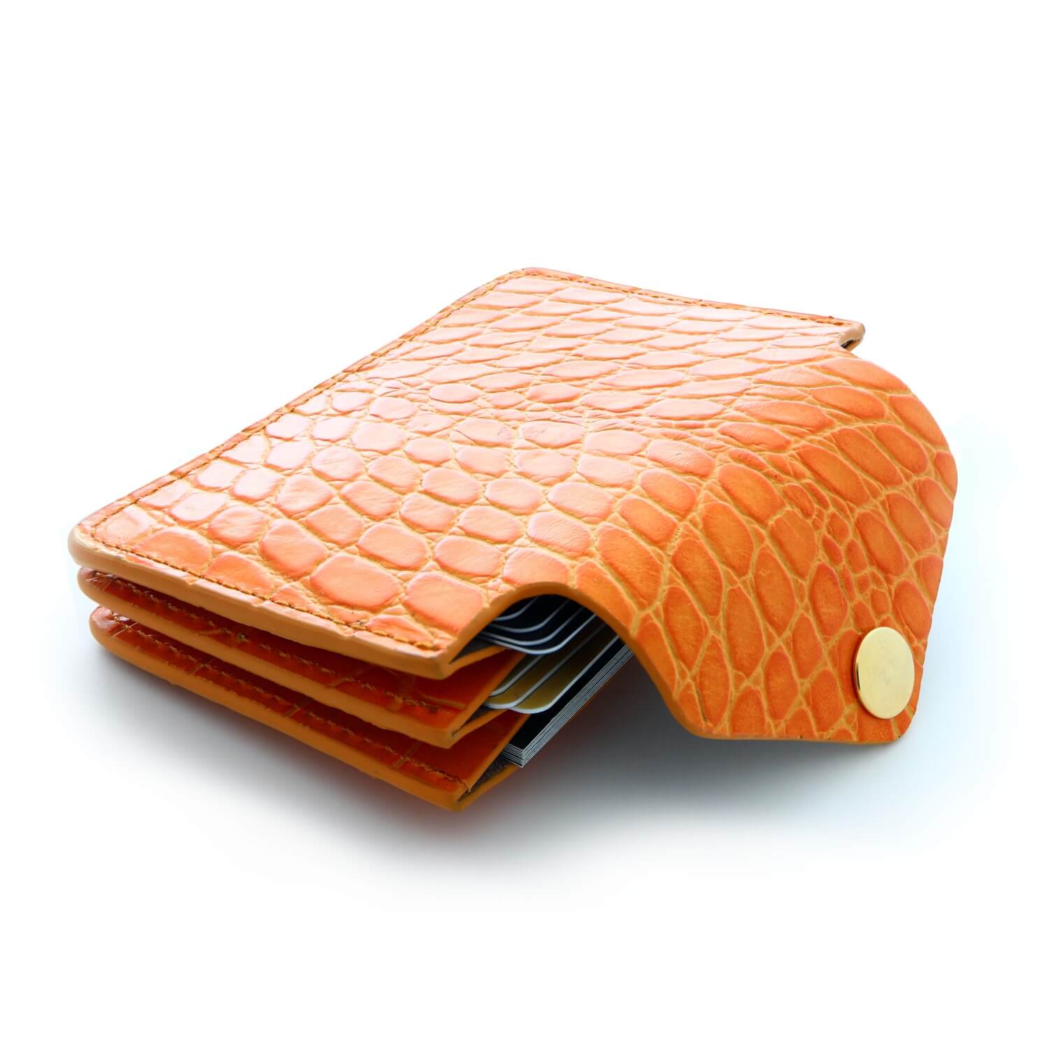 Women's Small Card Case Wallet with Flap. Mini Credit Card Holder. Croco Embossed Orange - COLDFIRE